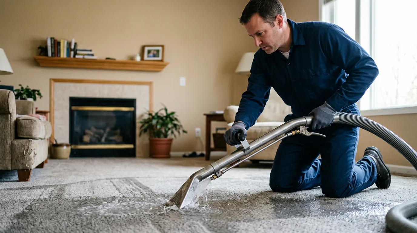 Water damage restoration technician working near Creve Coeur, MO